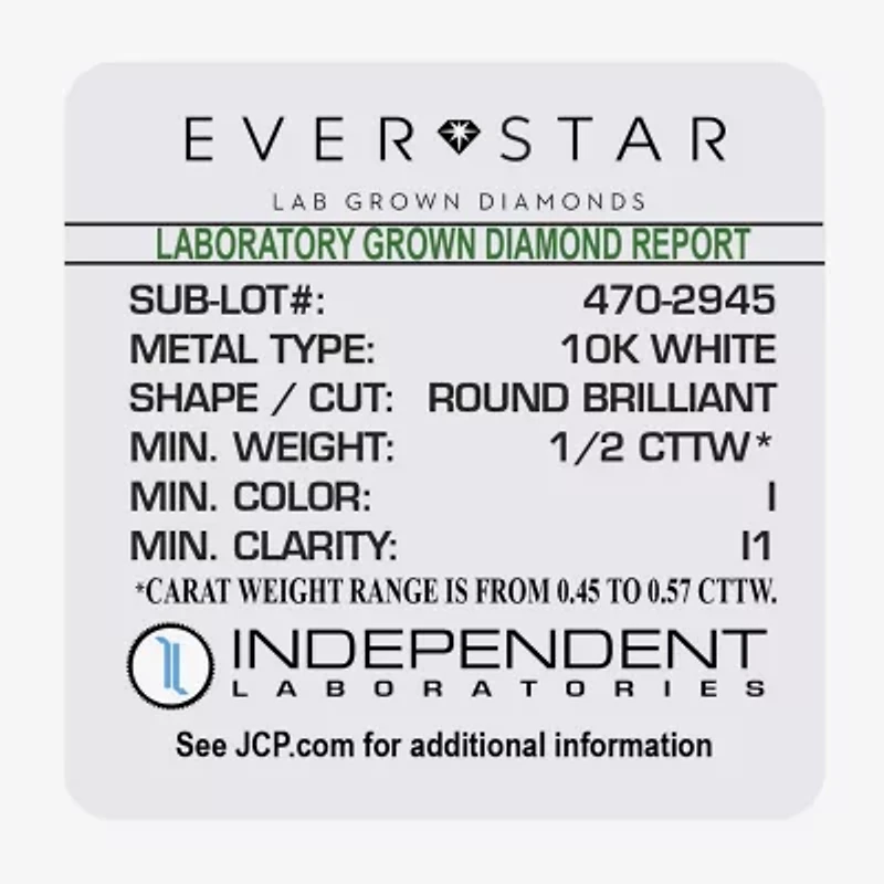 (H-I / I1) Womens 1/2 CT. T.W. Lab Grown White Diamond 10K Gold Cross Pendant Necklace