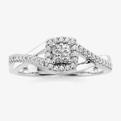 1/10 CT.T.W. Natural Diamond 10K White Gold Princess-Cut Quad Promise Ring