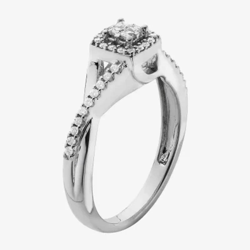 1/10 CT.T.W. Natural Diamond 10K White Gold Princess-Cut Quad Promise Ring