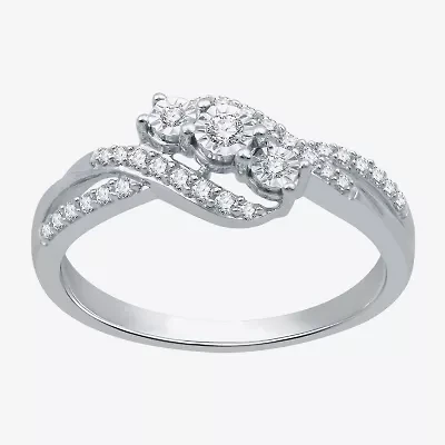 (I-J / I3) Womens 1/4 CT. T.W. Natural White Diamond 10K Gold Crossover Side Stone Promise Ring