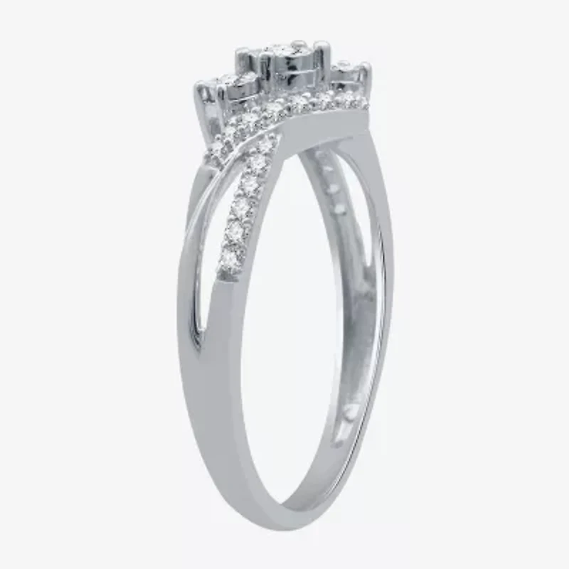 (I-J / I3) Womens 1/4 CT. T.W. Natural White Diamond 10K Gold Crossover Side Stone Promise Ring