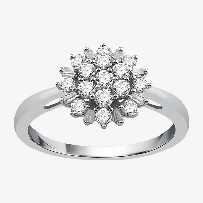 Diamond Blossom (I-J / I3) Womens 1/2 CT. T.W. Natural White 10K Gold Cluster Cocktail Ring