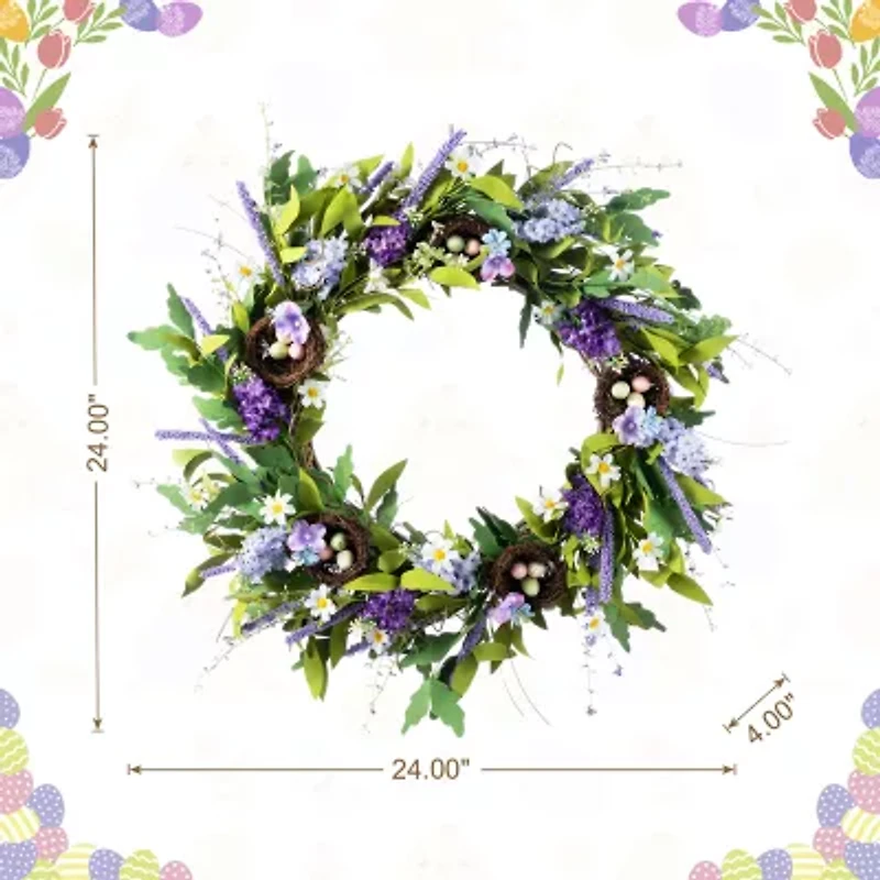 Glitzhome 24"D Easter Lavender And Bird Nest Wreath