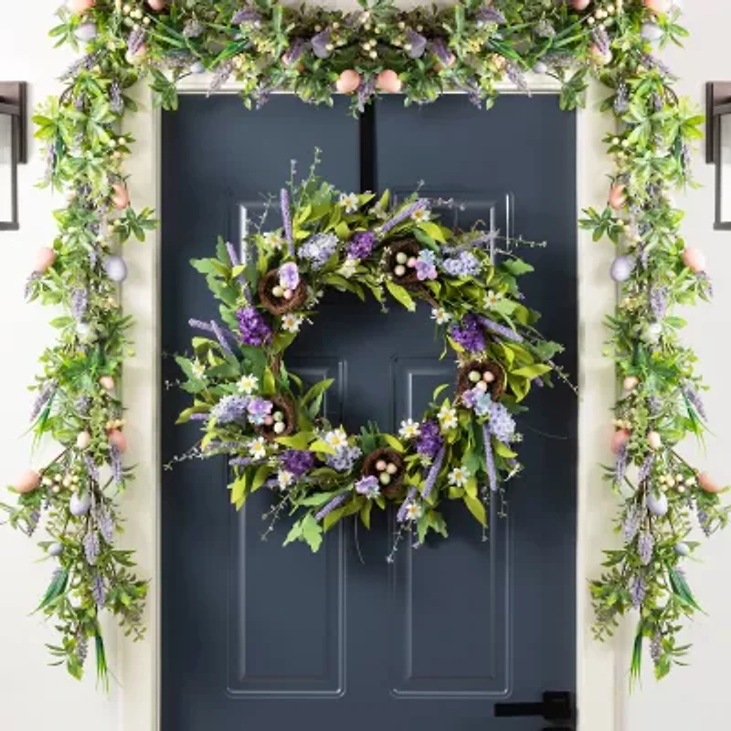 Glitzhome 24"D Easter Lavender And Bird Nest Wreath