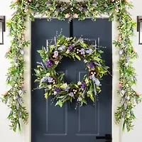 Glitzhome 24"D Easter Lavender And Bird Nest Wreath