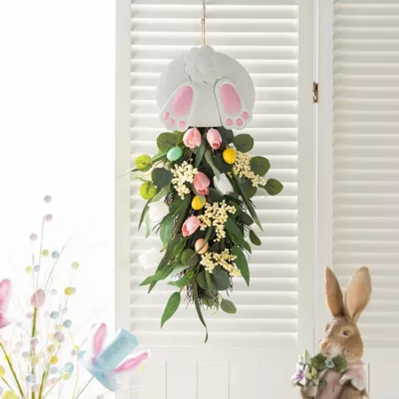 Glitzhome 26" Bunny And Tulip Teardrop Easter Tabletop Decor
