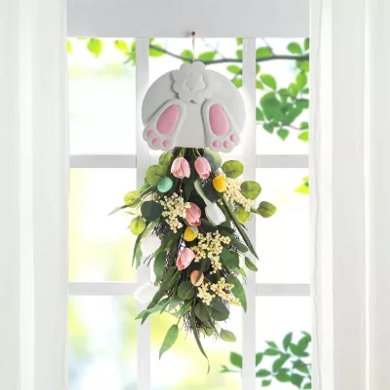 Glitzhome 26" Bunny And Tulip Teardrop Easter Tabletop Decor