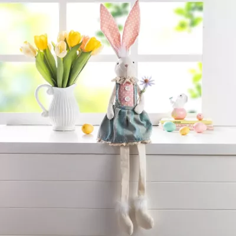 Glitzhome 30" Fabric Girl Bunny Easter Tabletop Decor