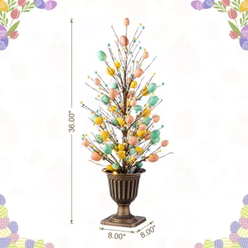 Glitzhome Egg & Berries Urn Porch Tree Easter Tabletop Decor