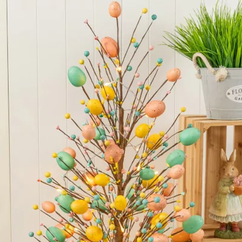 Glitzhome Egg & Berries Urn Porch Tree Easter Tabletop Decor