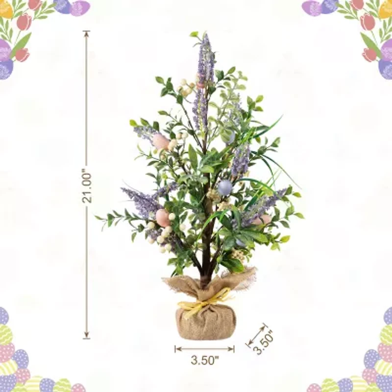 Glitzhome 21" Egg And Lavender Tabletop Tree