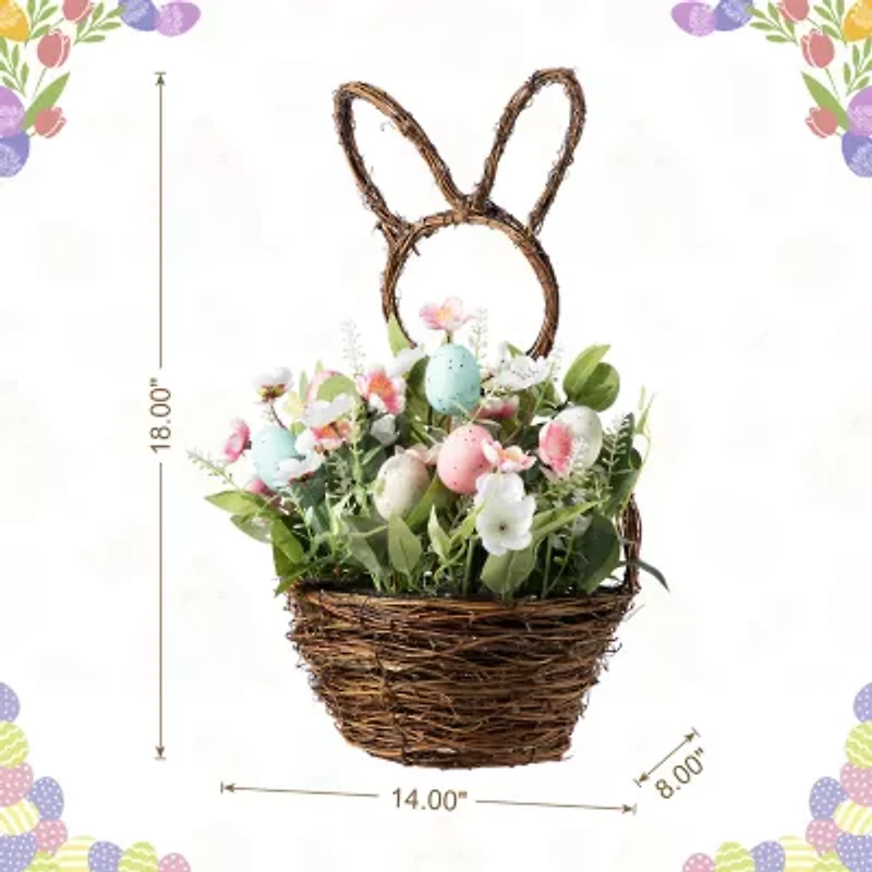 Glitzhome 18" Egg And Flower Bunny Shaped Basket Centerpiece