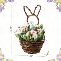 Glitzhome 18" Egg And Flower Bunny Shaped Basket Centerpiece
