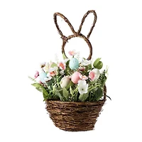 Glitzhome 18" Egg And Flower Bunny Shaped Basket Centerpiece