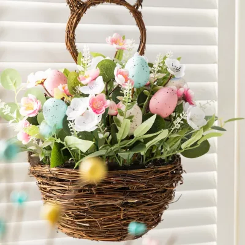 Glitzhome 18" Egg And Flower Bunny Shaped Basket Centerpiece