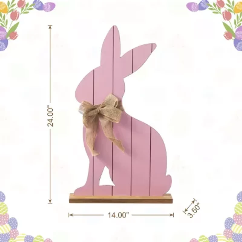 Glitzhome 24" Wooden Pink Bunny Easter Porch Sign