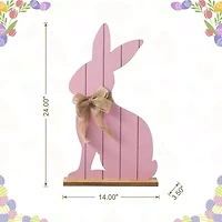 Glitzhome 24" Wooden Pink Bunny Easter Porch Sign