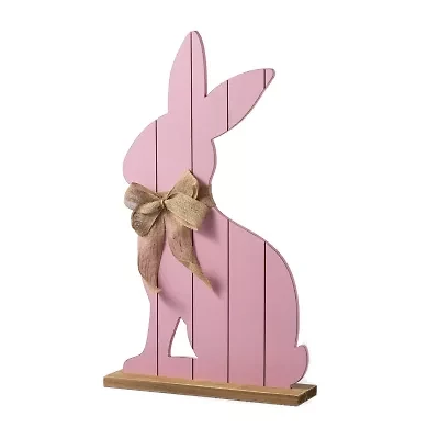 Glitzhome 24" Wooden Pink Bunny Easter Porch Sign