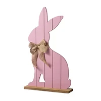 Glitzhome 24" Wooden Pink Bunny Easter Porch Sign
