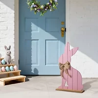 Glitzhome 24" Wooden Pink Bunny Easter Porch Sign