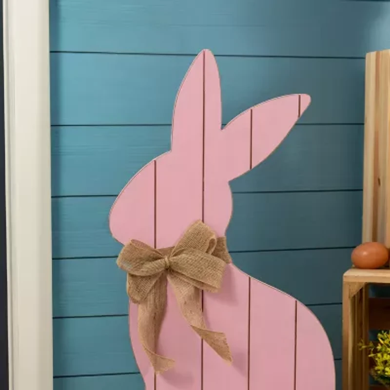Glitzhome 24" Wooden Pink Bunny Easter Porch Sign