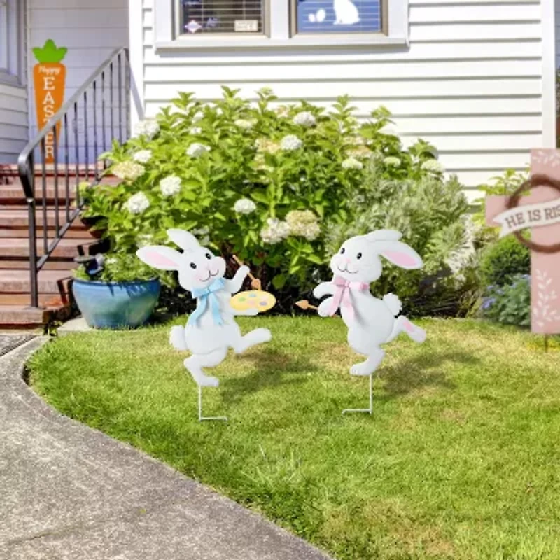 Glitzhome Metal Bunny Painter Easter Yard Art
