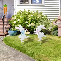 Glitzhome Metal Bunny Painter Easter Yard Art