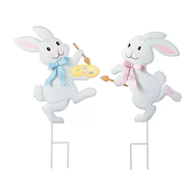 Glitzhome Metal Bunny Painter Easter Yard Art