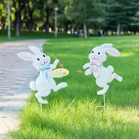 Glitzhome Metal Bunny Painter Easter Yard Art