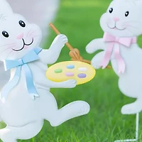 Glitzhome Metal Bunny Painter Easter Yard Art