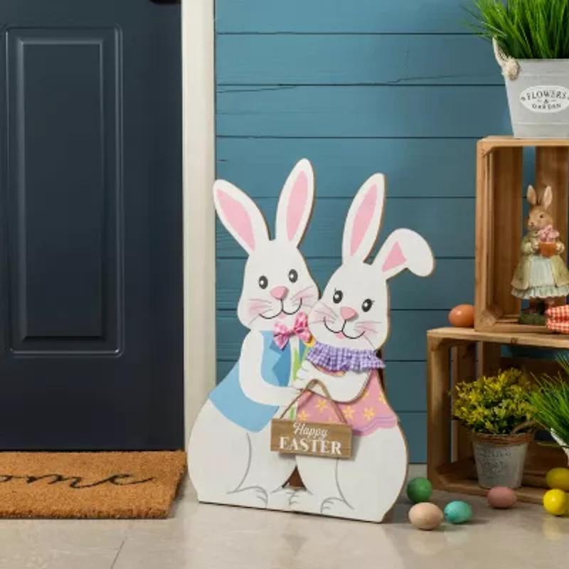 Glitzhome Wooden Bunny Easter Porch Sign