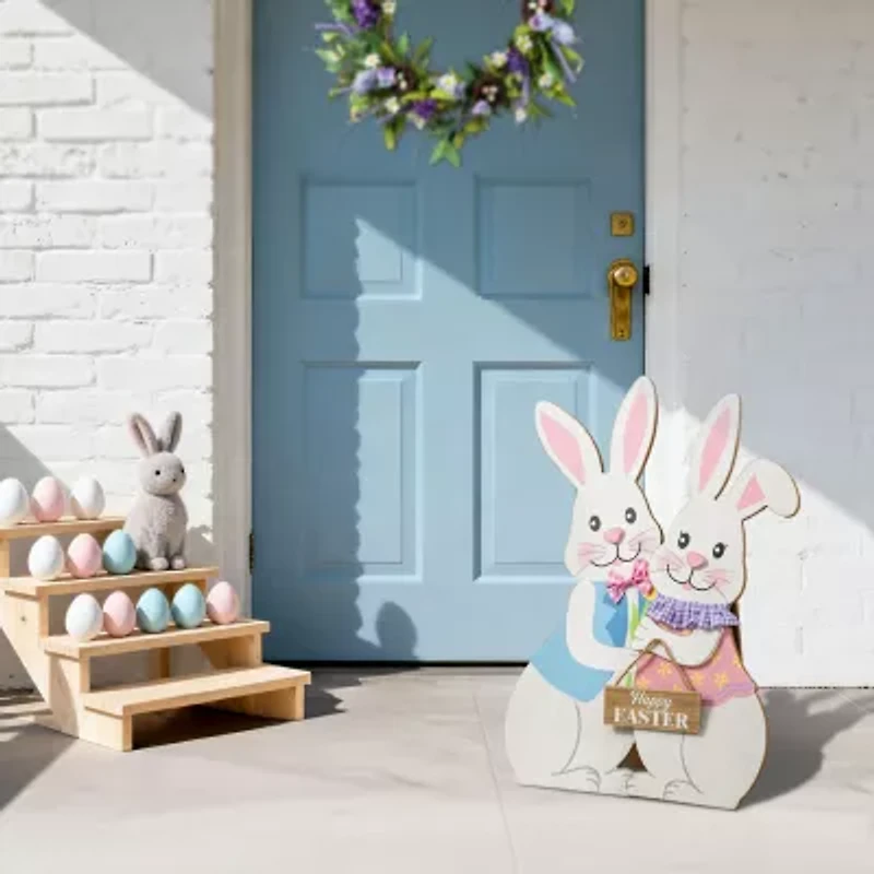 Glitzhome Wooden Bunny Easter Porch Sign