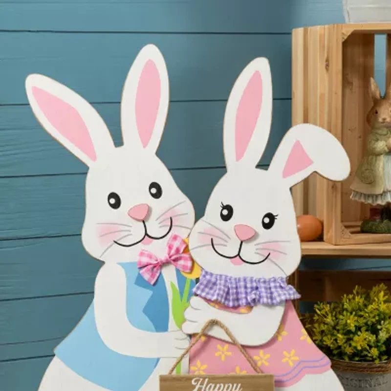 Glitzhome Wooden Bunny Easter Porch Sign