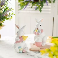 Glitzhome Bunny Holding Macaron Easter Tabletop Decor