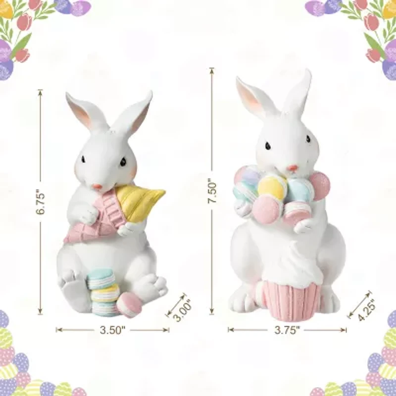 Glitzhome Bunny Holding Macaron Easter Tabletop Decor