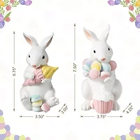 Glitzhome Bunny Holding Macaron Easter Tabletop Decor