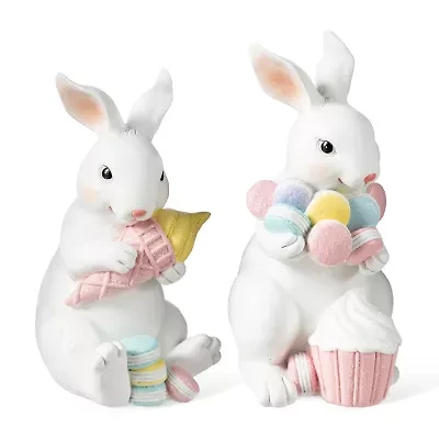 Glitzhome Bunny Holding Macaron Easter Tabletop Decor