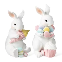 Glitzhome Bunny Holding Macaron Easter Tabletop Decor