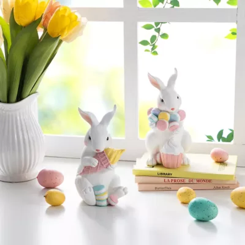 Glitzhome Bunny Holding Macaron Easter Tabletop Decor