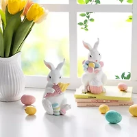Glitzhome Bunny Holding Macaron Easter Tabletop Decor