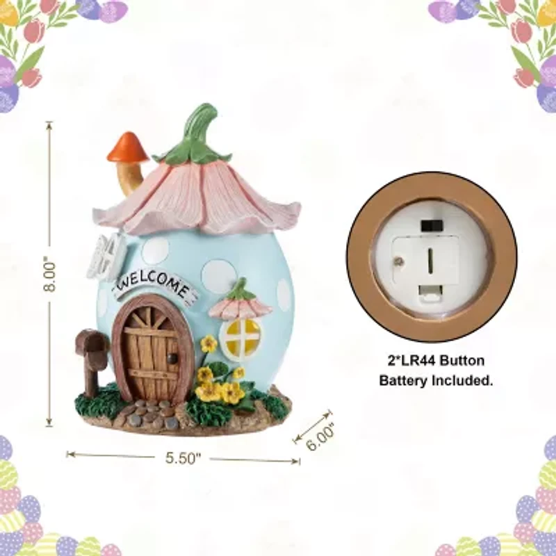 Glitzhome 8" Resin Egg Shaped House Easter Tabletop Decor