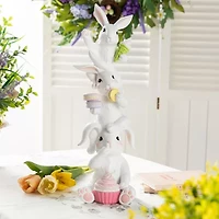 Glitzhome 18" Resin Stacked Bunny With Macaron Easter Tabletop Decor