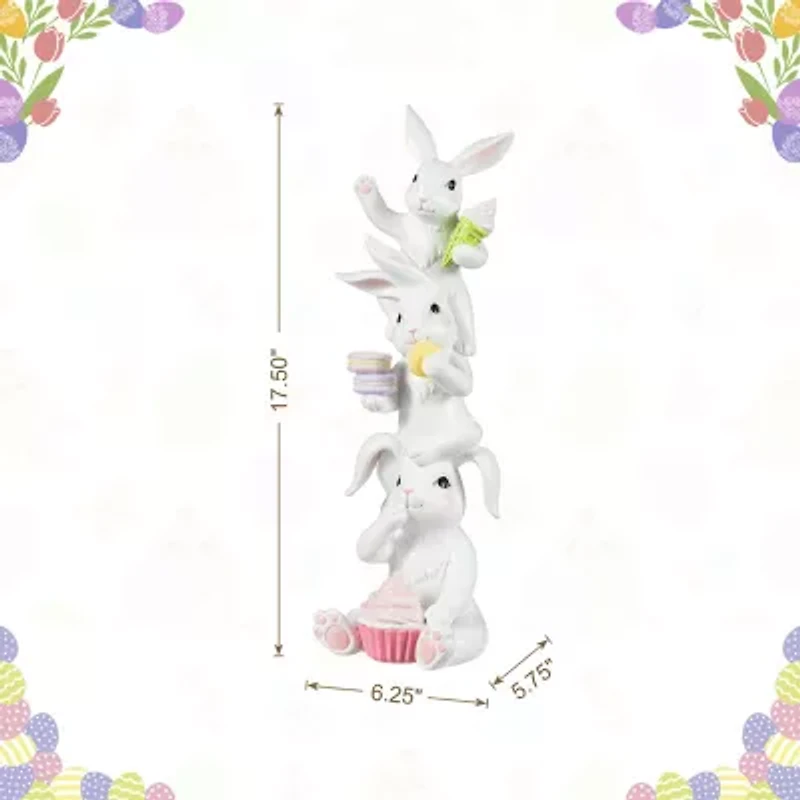 Glitzhome 18" Resin Stacked Bunny With Macaron Easter Tabletop Decor