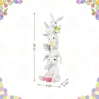 Glitzhome 18" Resin Stacked Bunny With Macaron Easter Tabletop Decor