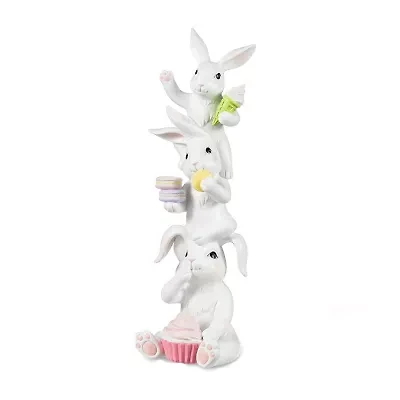 Glitzhome 18" Resin Stacked Bunny With Macaron Easter Tabletop Decor