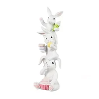 Glitzhome 18" Resin Stacked Bunny With Macaron Easter Tabletop Decor