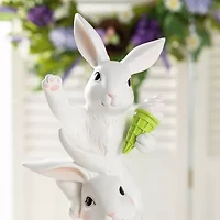 Glitzhome 18" Resin Stacked Bunny With Macaron Easter Tabletop Decor