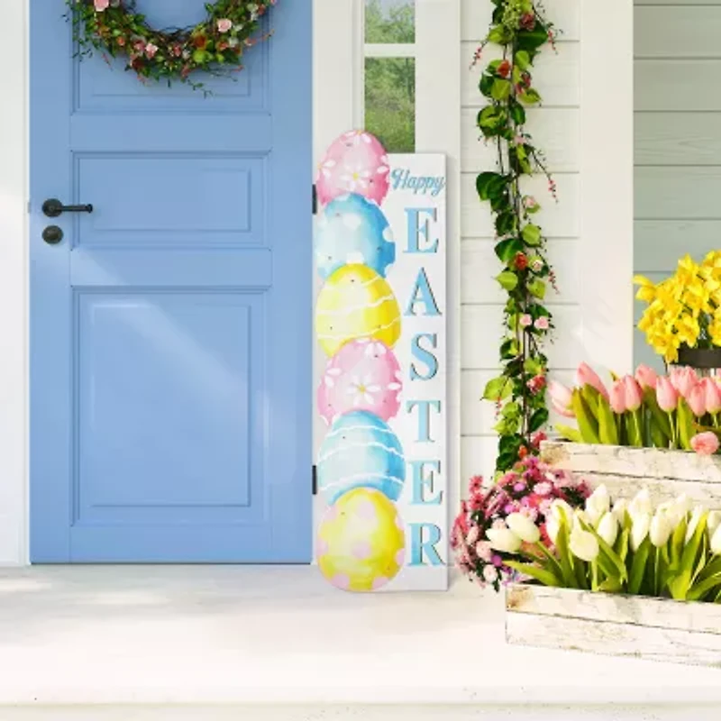 Glitzhome 42" Wooden Stacked Eggs Happy Easter Porch Sign