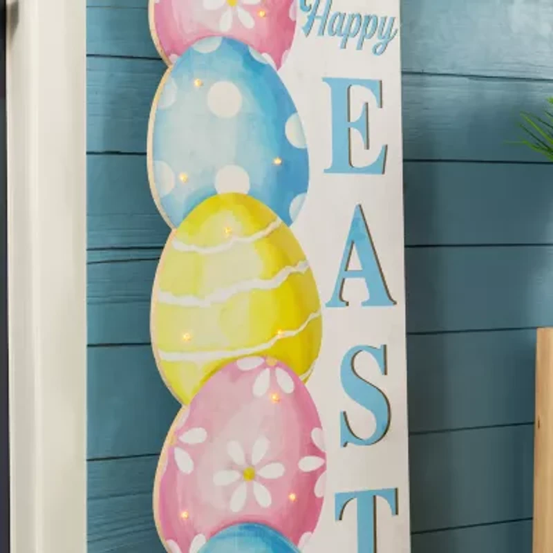 Glitzhome 42" Wooden Stacked Eggs Happy Easter Porch Sign
