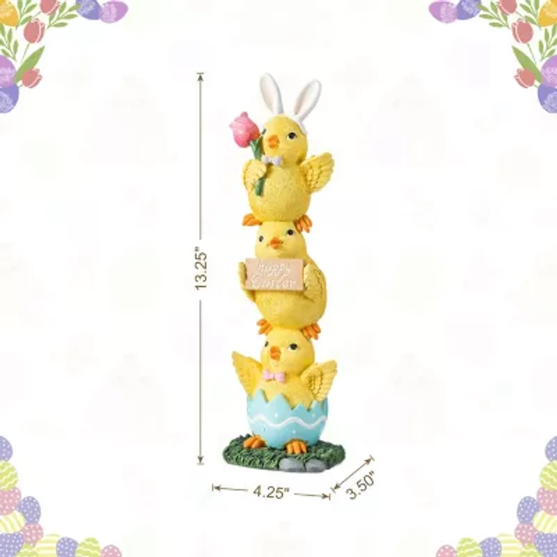 Glitzhome 14" Resin Stackable Chickens Easter Tabletop Decor